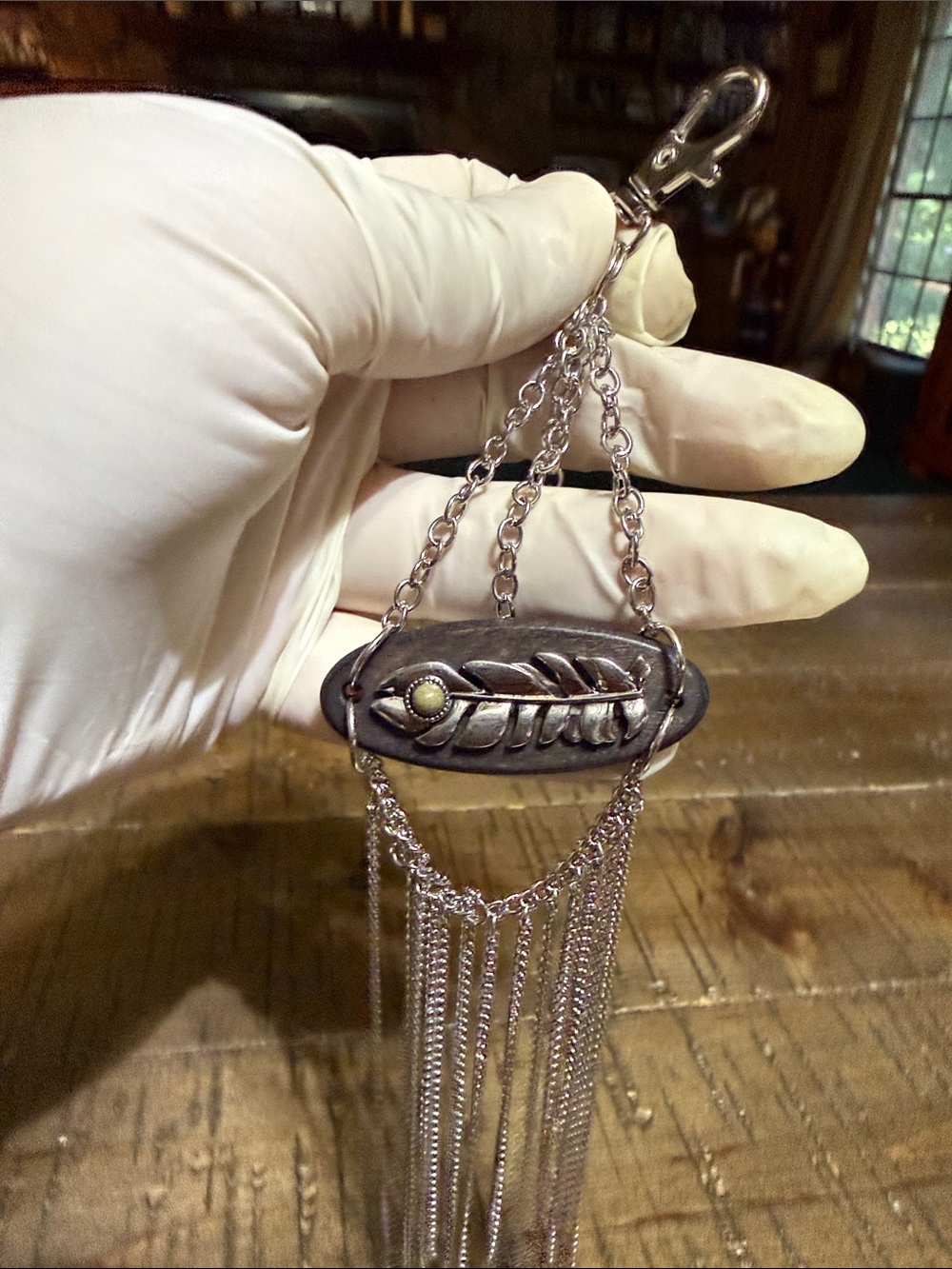 Silver-Tone Feather Fringe Keychain